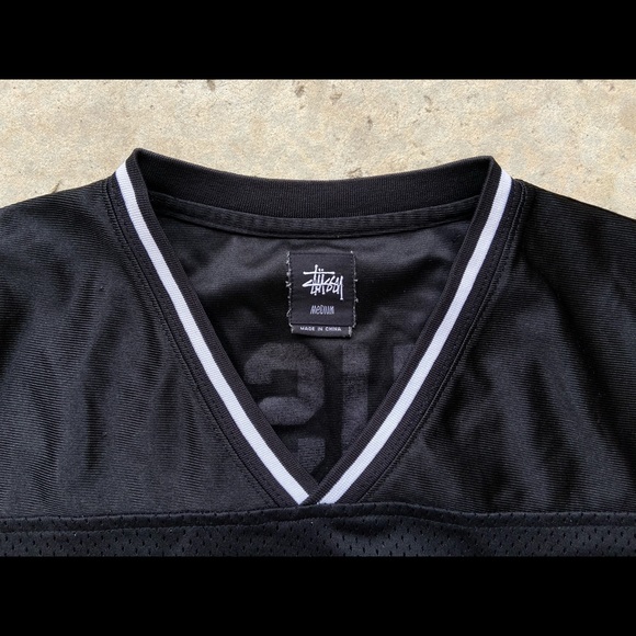 Stussy Short Sleeve Black Mesh Spellout Jersey - Picture 3 of 7